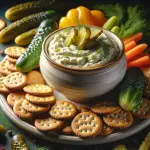 The Ultimate Pickle Dip Recipe: A Tangy & Creamy Delight 1 A bowl of creamy Pickle Dip garnished with fresh dill and chopped pickles, surrounded by an assortment of crackers and vegetables, ready for dipping.